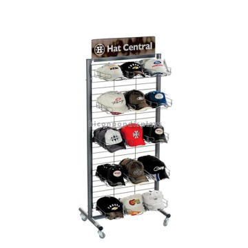 Instore Freestanding 5-Layer Sports Caps Advertising Movable Metal Hat Display Racks Wholesale
